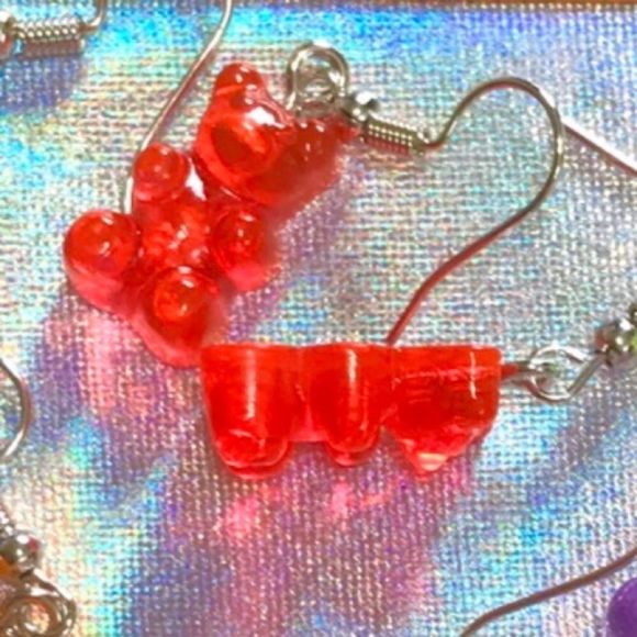 Earrings Gummy Bear Candy Colorful Translucent Resin - Picture 9 of 16